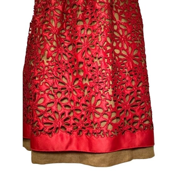 Carlisle Dress Red Lace Floral Overlay Italian Linen Sleeveless Size 2 Women - Picture 4 of 10